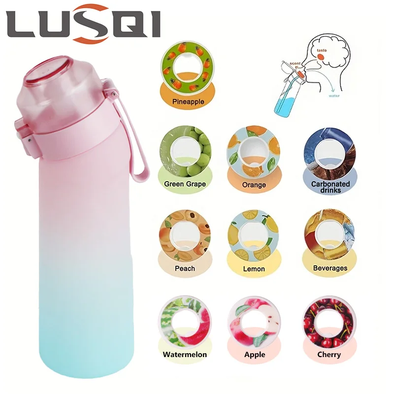 

LUSQI 650ml Sports Water Bottle With 1pc Random Teardrop-shaped Flavor Pods Straw Cup Tritan For Outdoor Sports Fitness BPA Free