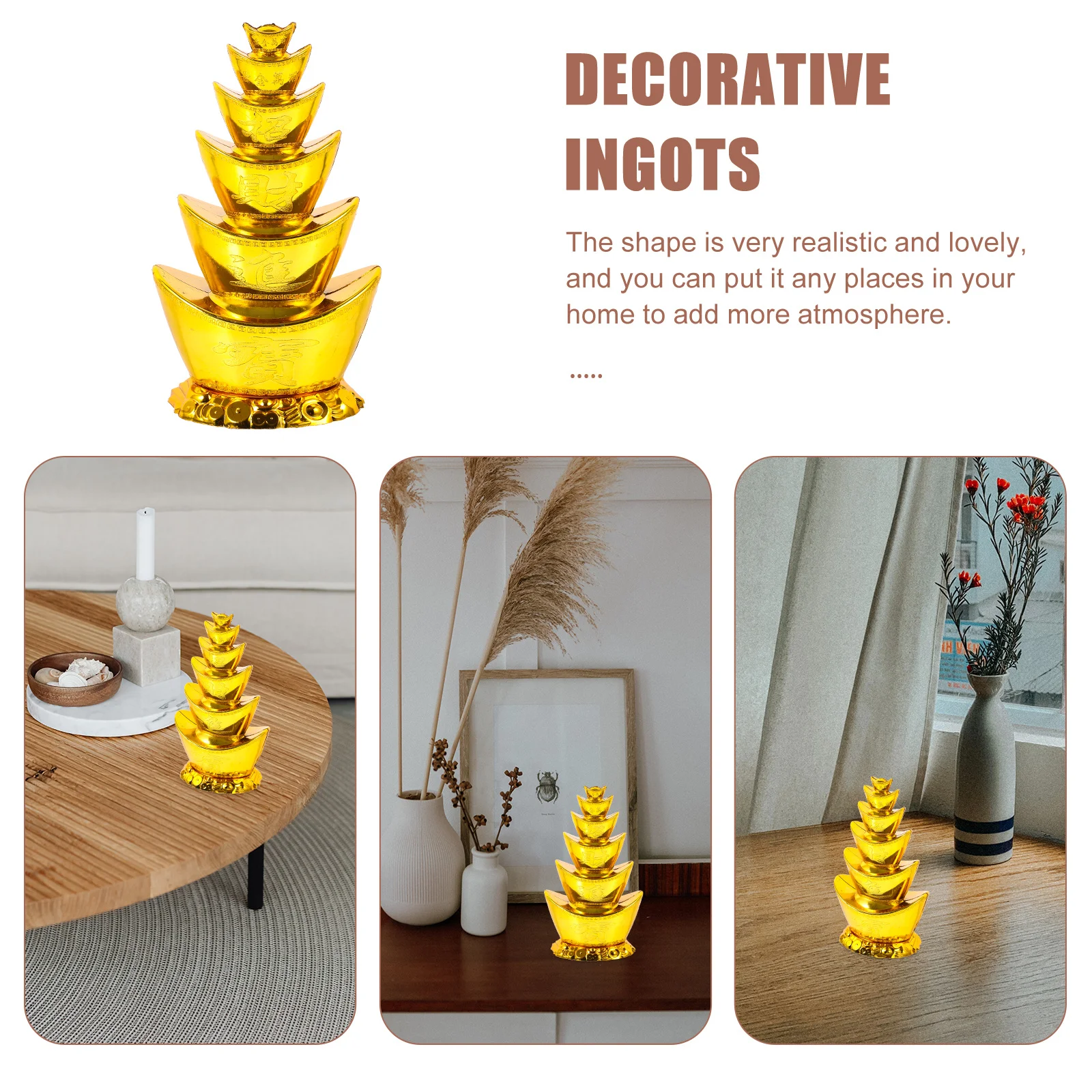 

Chinese New Year Ingot Decoration Compact Lightweight Table Ornament for Office Home Desktop Fengshui Wealth Symbol