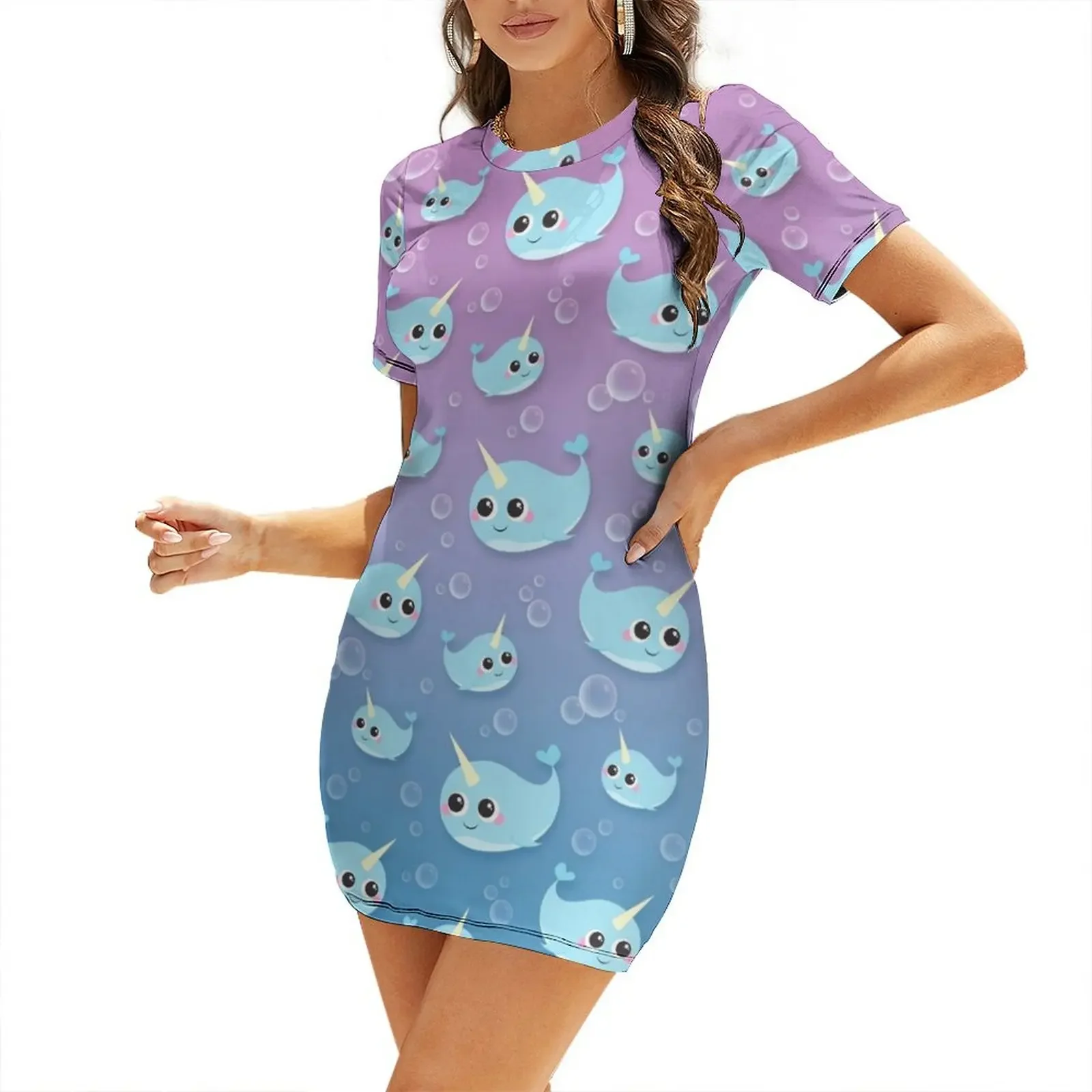 

Cute Happy Narwhal Short-Sleeved Dress summer dresses for women 2025 dresses for women chic and elegant evening dress Dress