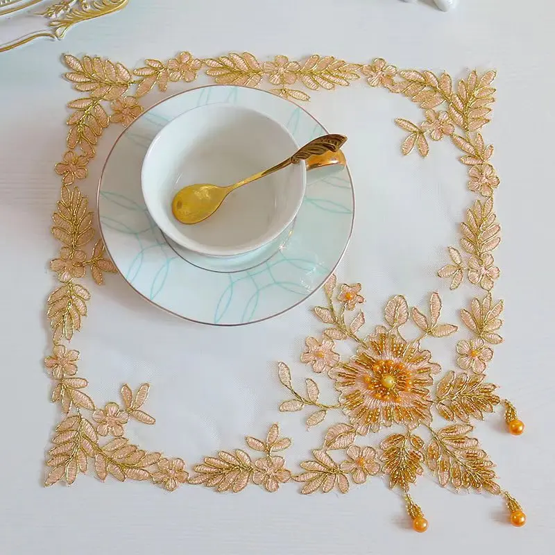 Table decoration and accessories gold beads embroidery placemat kitchen Christmas flower table place mat cloth wedding coaster