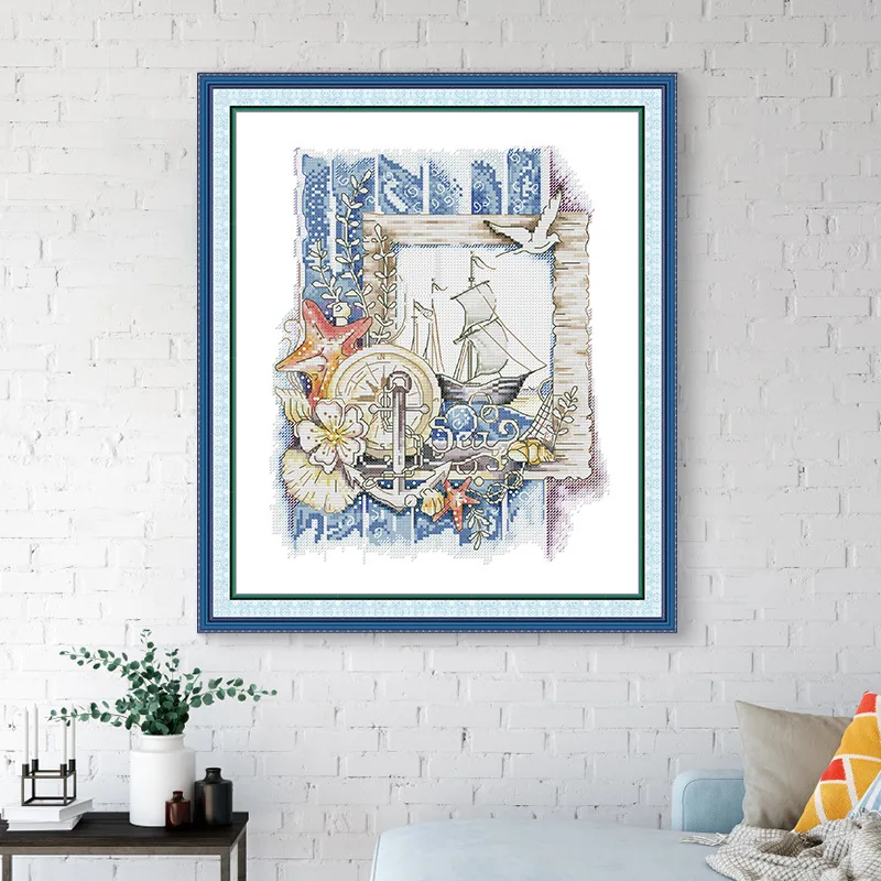 

Набор для вышивки крестом Joy Sunday с предварительной печатью, легкий узор, набор для вышивки из штампованной ткани Аиды-Song of The Sea