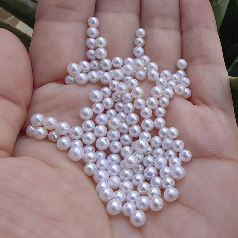 Natural High-Quality Freshwater White Pearl Lot Half-Drilled Loose round Beads 2-3-4-5mm for Jewelry Making