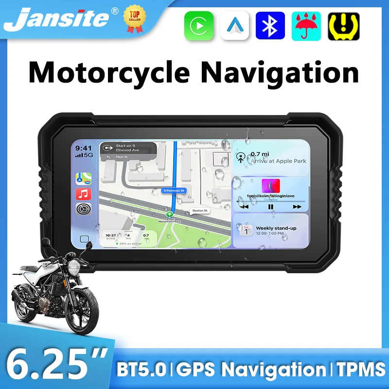 Portable 6.25 inch Digital Motorcycle Dashboard GPS Navigation Wireless CarPlay Android Auto Display Screen IPX7 Waterproof