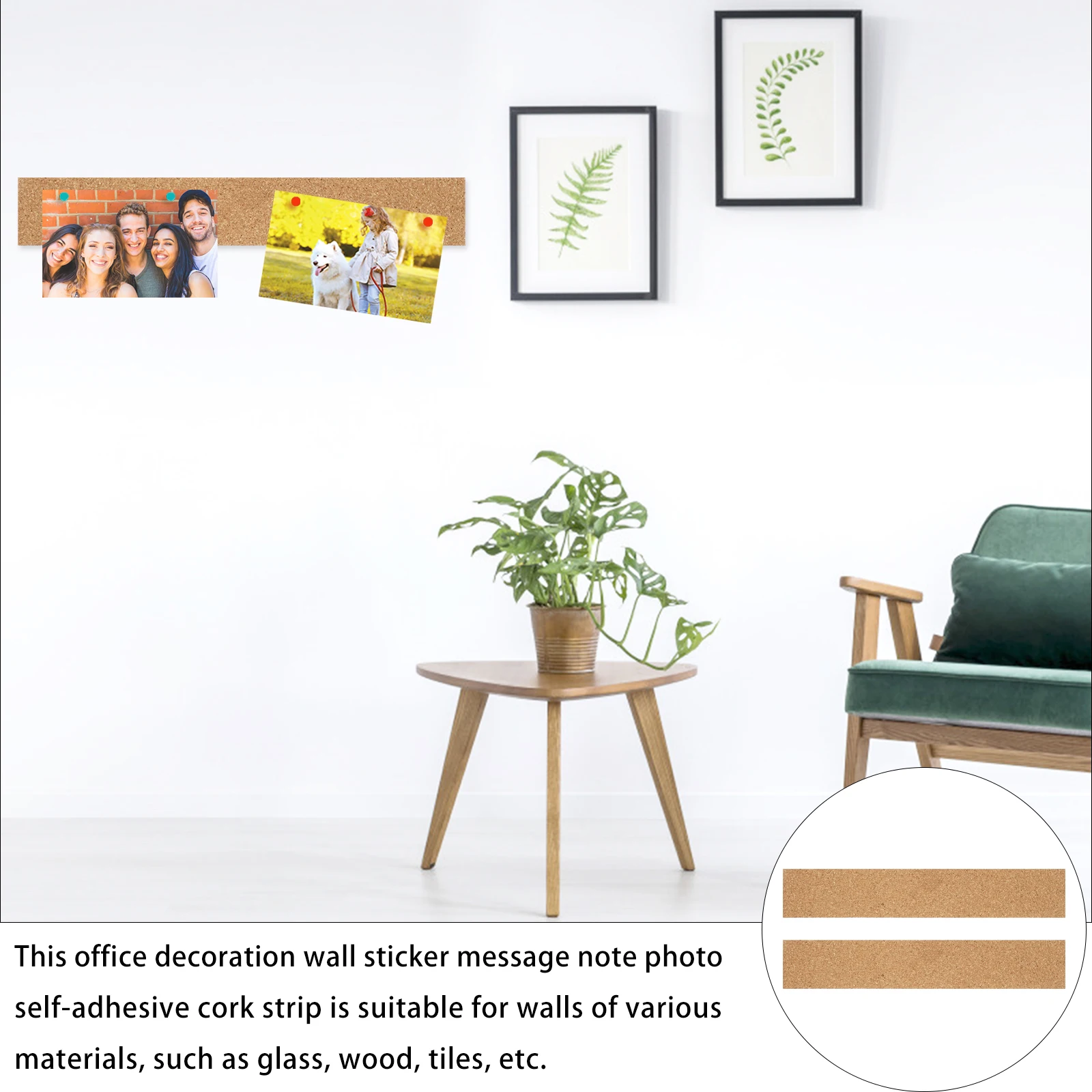 2Pcs Frameless Cork Message Board Strips Strong Adhesion Cork Display Board for Home Office Glass Wood Tile Surface Decoration