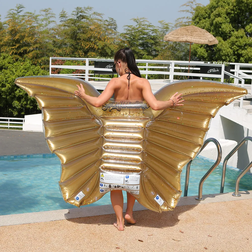 Giant Sequined Golden Butterfly Inflatable Pool Float For Adult Pool Party Toys Lying-on Air Mattress Swimming Ring Piscina
