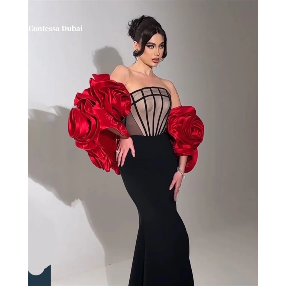 

Contessa Dubai Съемные платья для выпускного вечера с 3D рукавами и скользящим шлейфом без бретелек فساتين 미פרי Waist Cinching Sheath robes de soirée