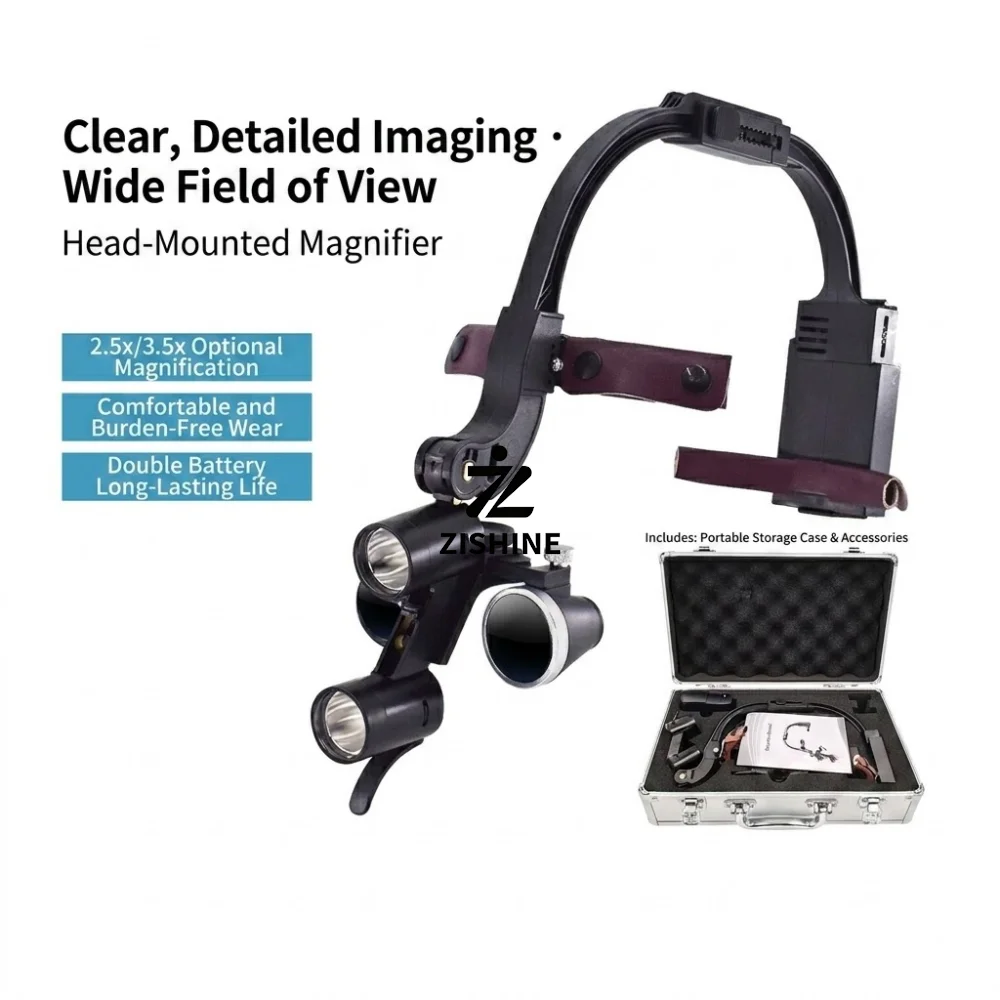 Dual LED Light Headband Surgical Medical Loupes Lens 2.5X 3.5X Magnifier Flip Control Dimmable Headlight with Storage Case