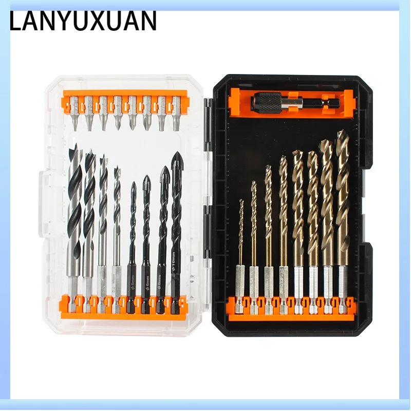 

25pcs Drill Bit Set HSS Twist Wood and Tile Glass Drill Bit Screwdriver Bit for Woodworking Home DIY Hex Shank Quick Change