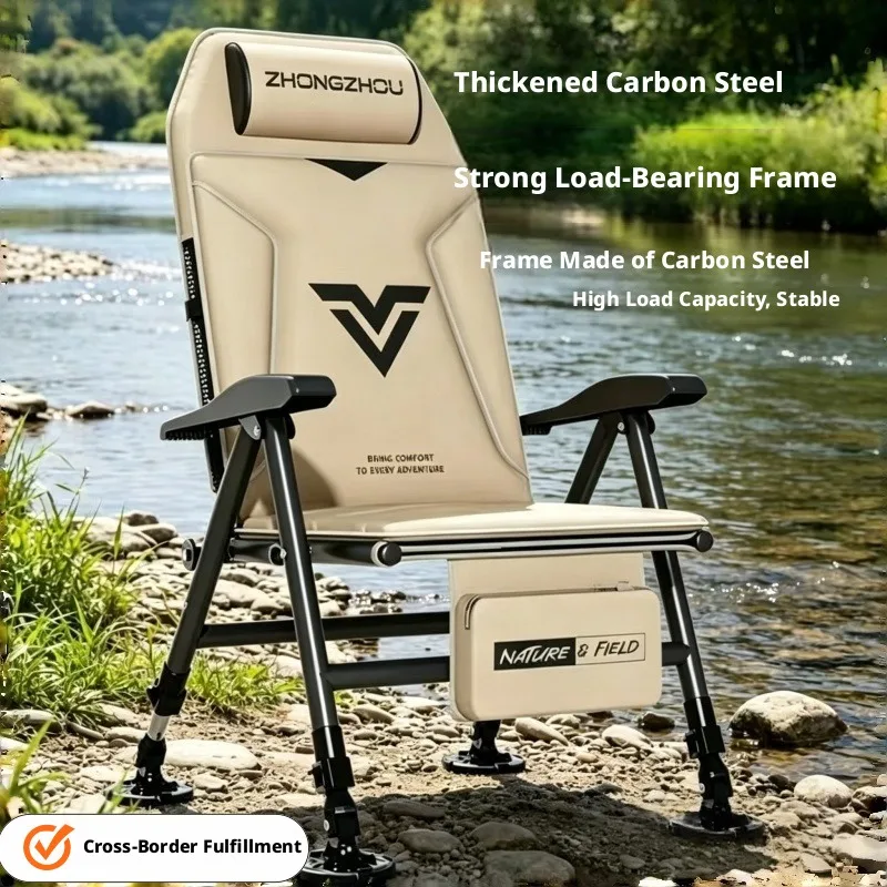 New European Style Fishing Chair Carbon Steel Metal Portable Foldable All Terrain Dual Use