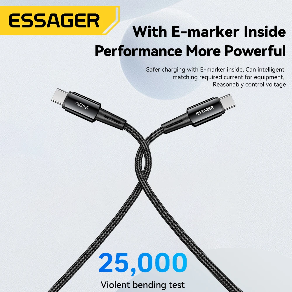 Essager 240W Super Fast Charge Type-C 67W Cable Quick Charge USB Cable 6A For Xiaomi 12Pro Redmi K50 Note 11Pro Black Shark 5Pro