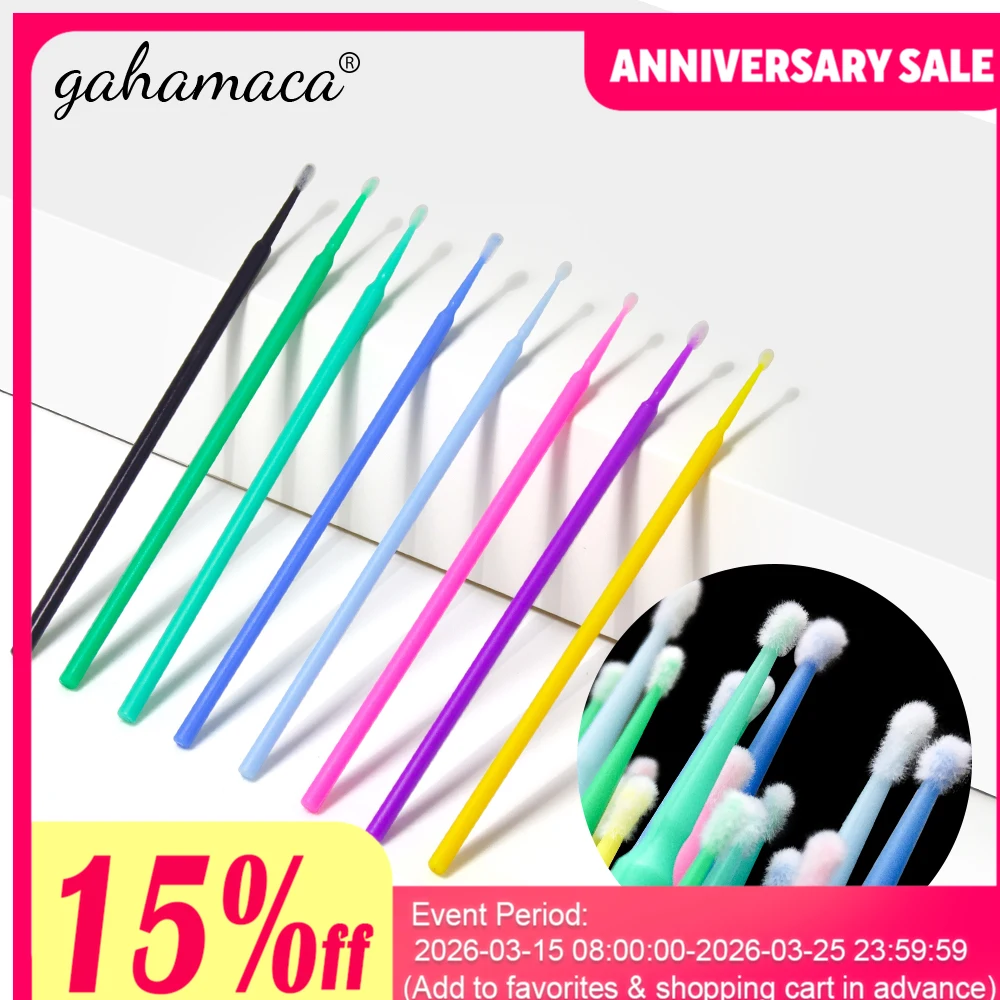 

GAHAMACA 100Pcs Disposable Cotton Swab Eyelash Brushes Individual Eyelashes Microbrush Lash Removing Lash Extension