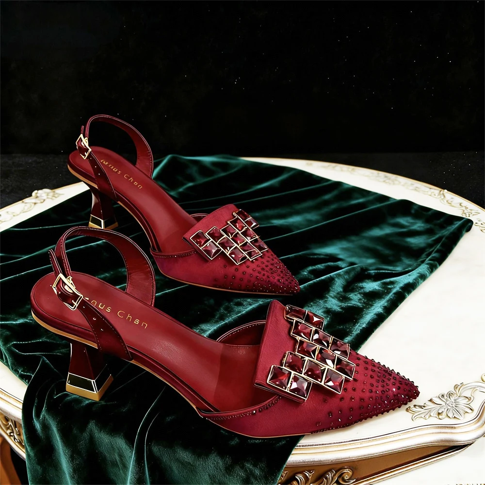 

Новинка: дизайнерские свадебные туфли для невесты, праздничные туфли, украшенные стразами, нигерийские женские туфли-лодочки с острым носком для вечеринок