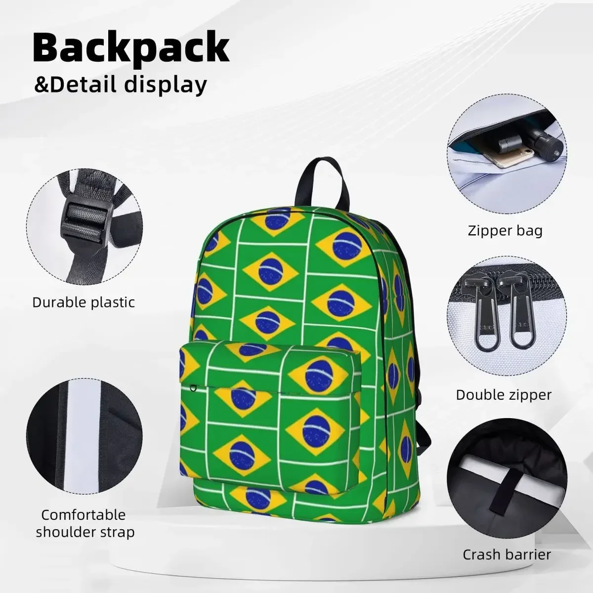 Brazil National Flag Backpacks Large Capacity Student Book bag Shoulder Bag Laptop Rucksack Travel Rucksack Children School Bag