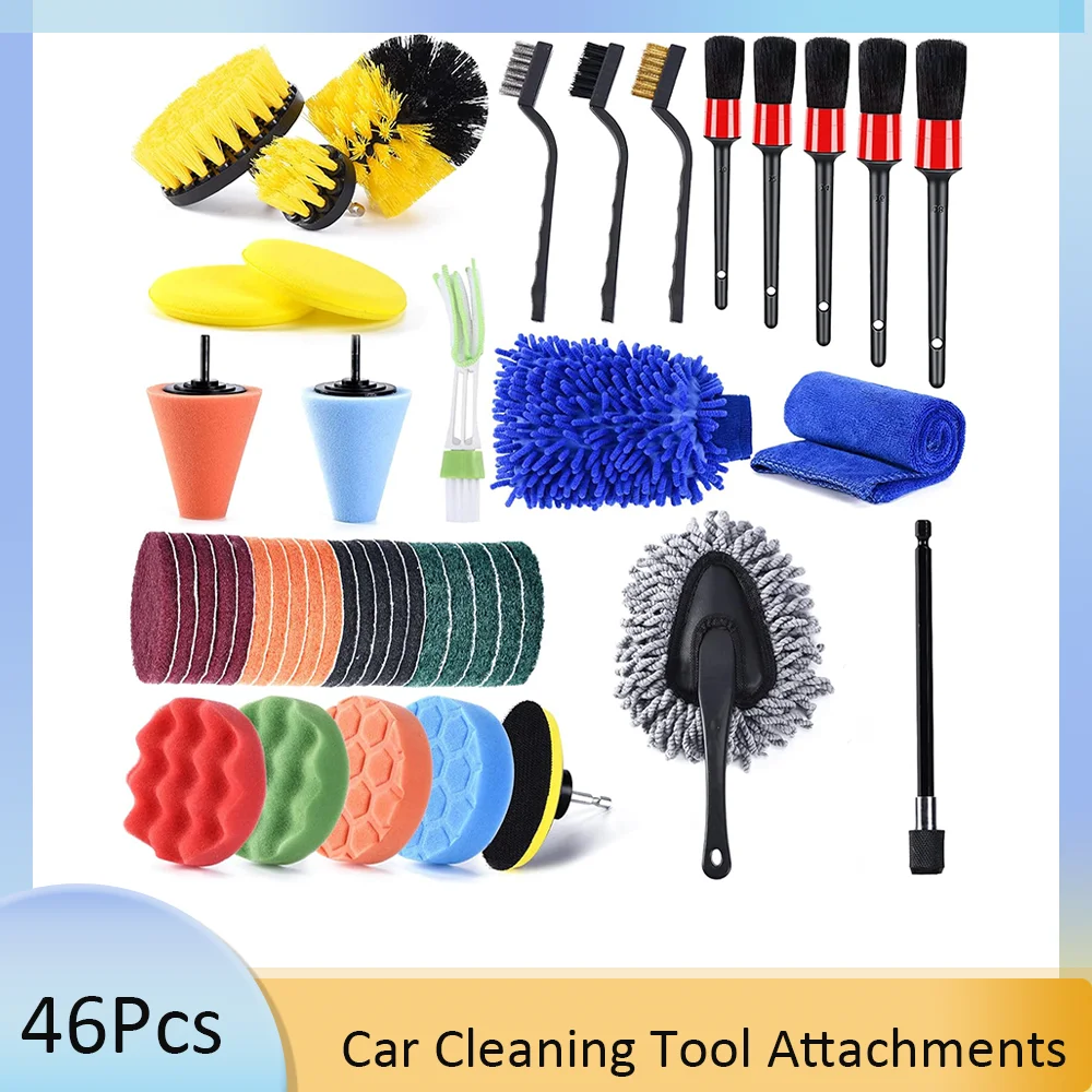 

Car Cleaning Tool Attachments Set 46 Pcs with Detailing Brush for Cleaning Wheels Dashboard Interior Exterior Leather Engine