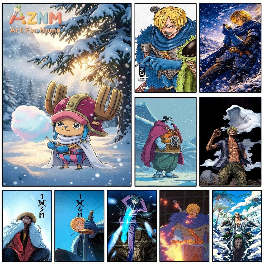 One Piece Anime Canvas Wall Art No Frame Tony Tony Chopper Sanji Jinbe Zoro Luffy Manga Print Painting Bedroom Living Room Hom