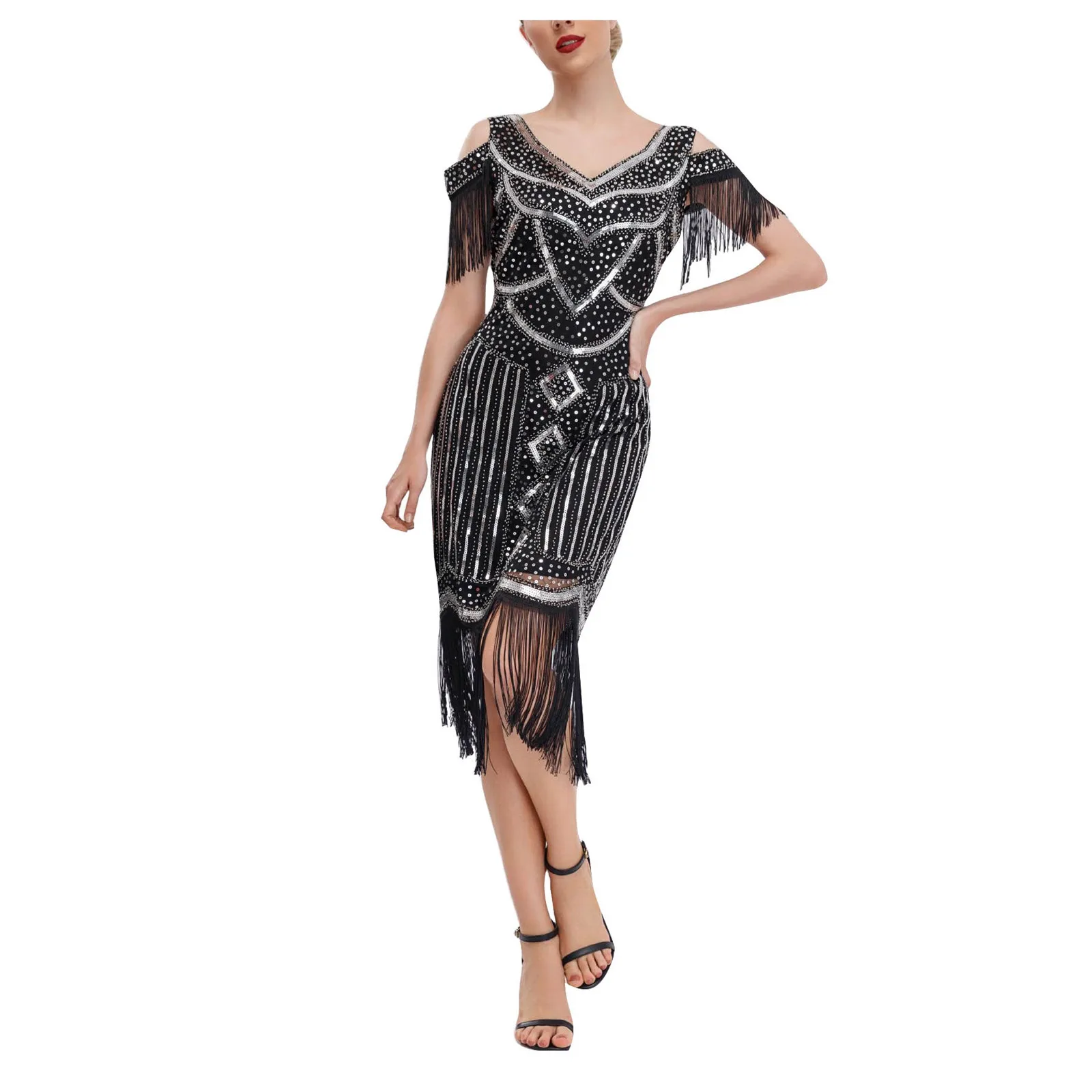 Dance Party European and American Retro Gatsby Evening Dress 1920 Theme Party Glitter Tassel Dress Halloween Carnival Outfit