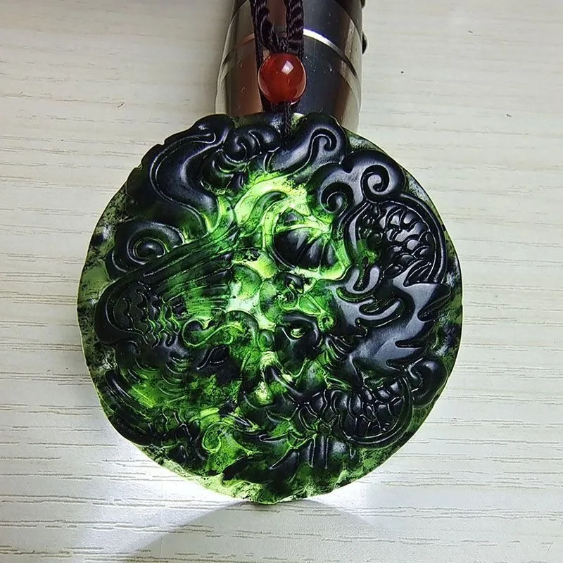 

Подвеска из натурального нефрита с драконом и фениксом, ожерелье из медицинского камня короля дракона и феникса, подвеска для пары, новинка