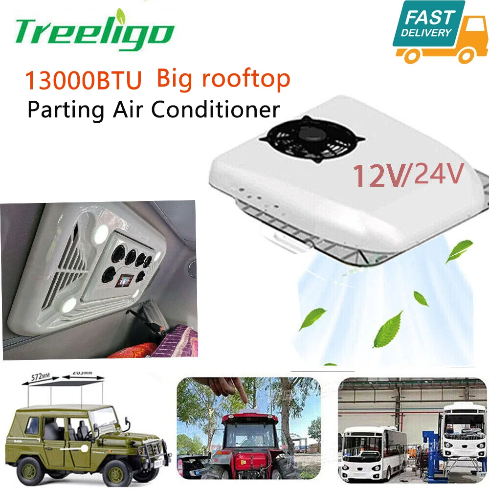 Treeligo 12V/24V Electric Cooling RV Air Conditioner 13000BTU Automotive Rooftop Air AC Uint For Camper Van Caravan Motorhome