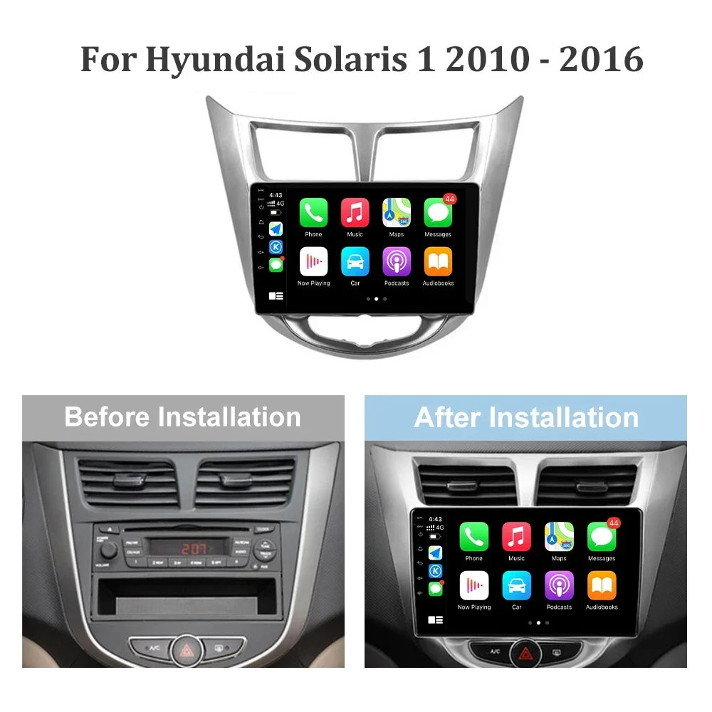 For Hyundai Solaris 1 Accent 2010-2016 Android 14 Car Radio Multimedia Central Wireless Carplay Navigation GPS WIFI 4G 2Din