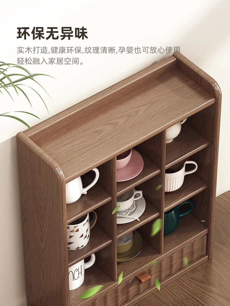 

Solid wood coffee display stand, cup holder, wooden lattice cup storage rack, lattice rack, water rack, tea cabinet.