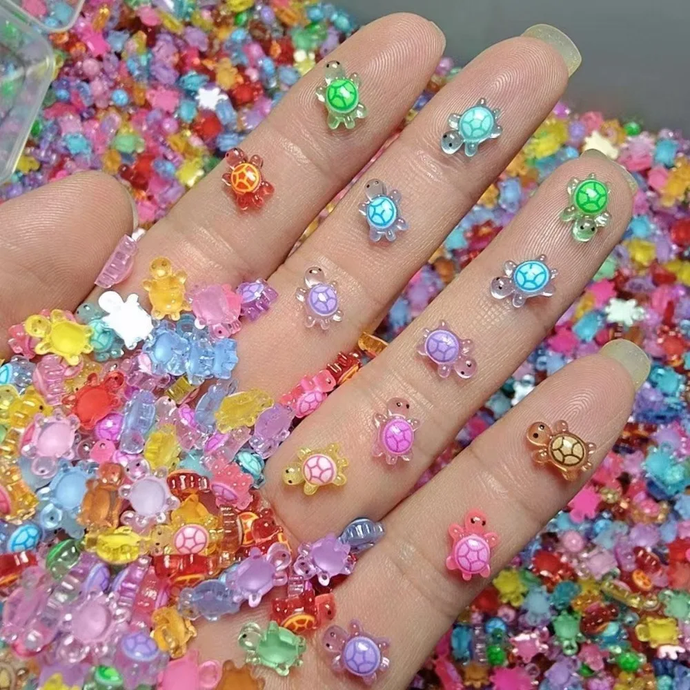 

100Pcs Cartoon 3D Luminous Turtle Night Glow Dopamine Colored Mini Resin Animals DIY Mini Turtle Nail Charms
