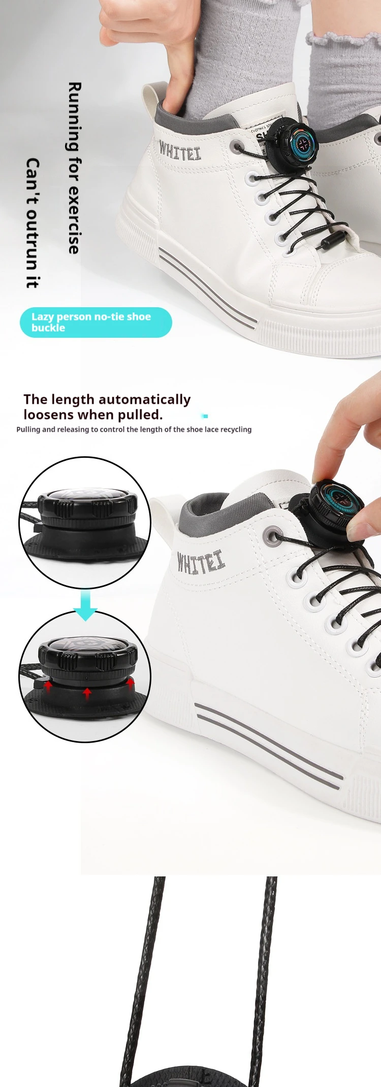 Automatische Schnürsenkel ohne Binden, Schnellverschluss-Schnürsenkel für Sneaker, Schnürsenkel ohne Binden für Erwachsene und Kinder, dicke Schnürsenkel aus Seil, 1 Paar/2 Paar – Detail 5