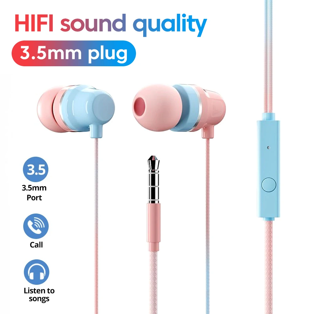 OLAF 3.5mm Jack In Ear Fones de ouvido com fio de duas cores com microfone Fones de ouvido esportivos HIFI Handsfree Cabo Fones de ouvido para smartphone Android