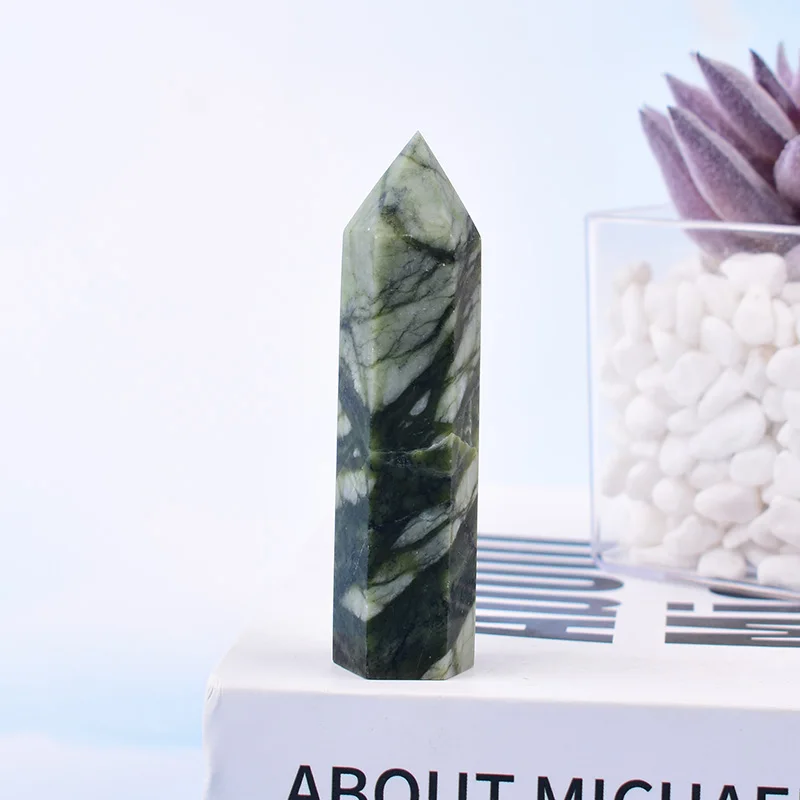 1PC Natural Crystal Point Tree Grain Stone Reiki Healing Obelisk Tower Quartz Wand Ornament for Home Decor Energy Stone Pyramid