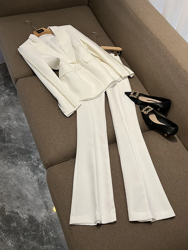 

Белый костюм миди, топ и широкие брюки, комплект из двух предметов, модный наряд, элегантный ансамбль, китайский производитель, осень 2023 г.