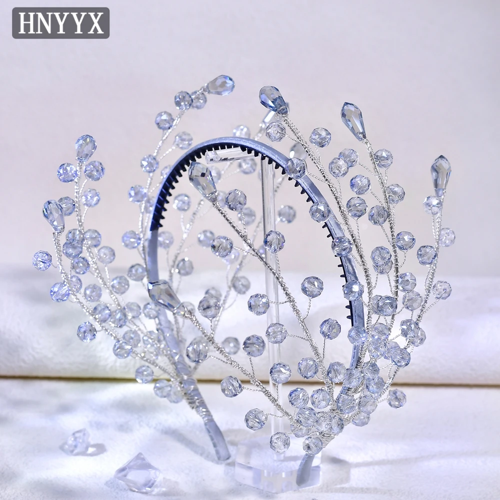 

HNYYX Light Blue Crystal Hair Accessories Beaded Headband Luxury Sparkling Hair Piece Party Headwear Wedding Hair Tiara A140