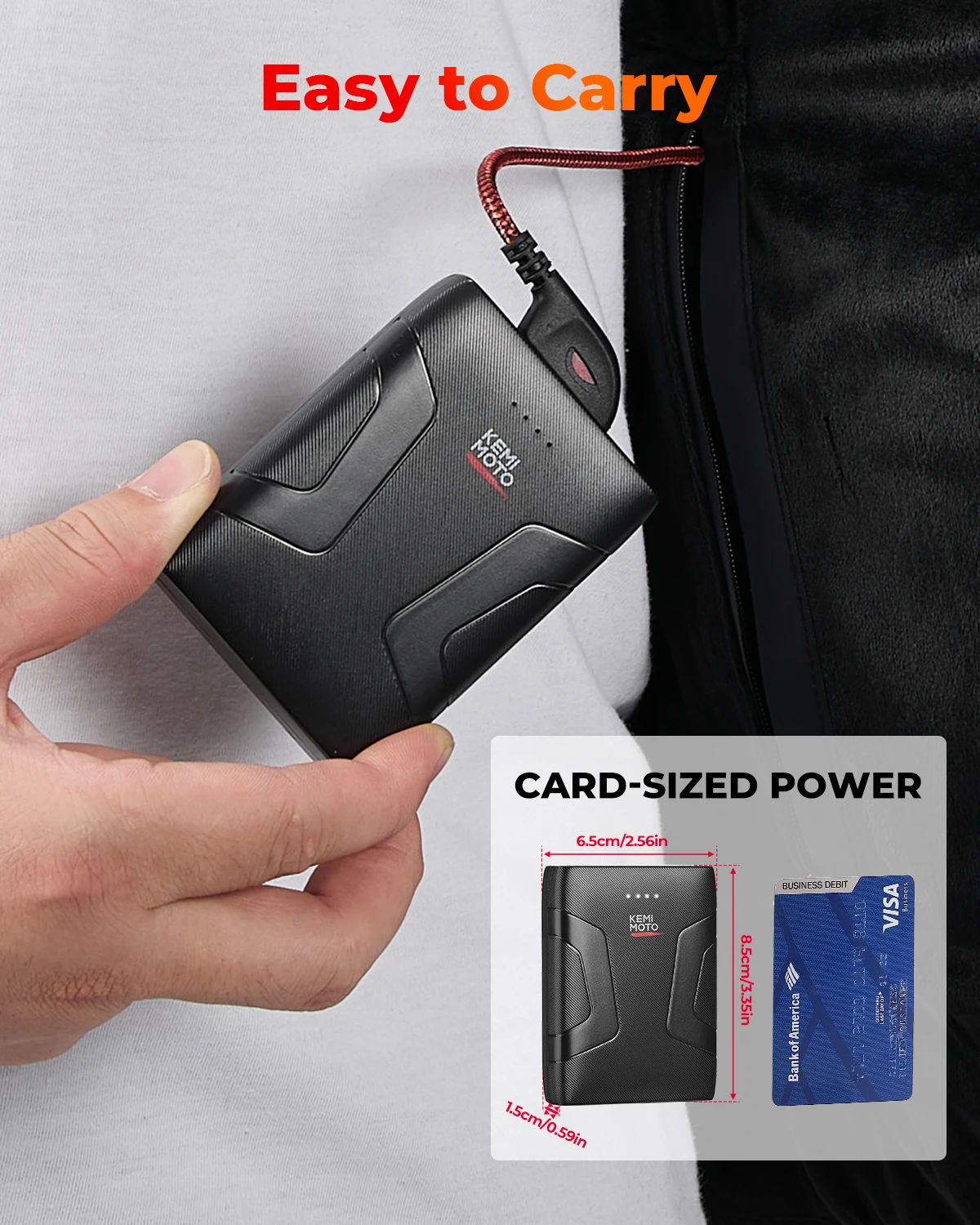 Mini Power Bank 10000mAh do Podgrzewanych Kamizelek i Kurtek, Szybkie Ładowanie, Bezpieczny, Certyfikat CE, Przenośna Ładowarka do Użytku Zewnętrznego