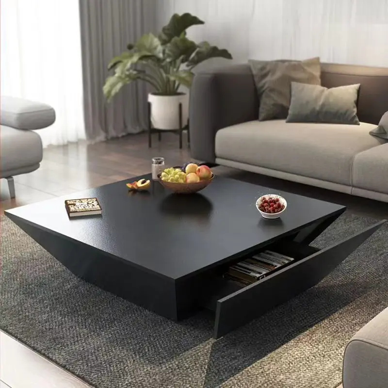 Shaped modern simple black oak pattern living room furniture personalized square tea table