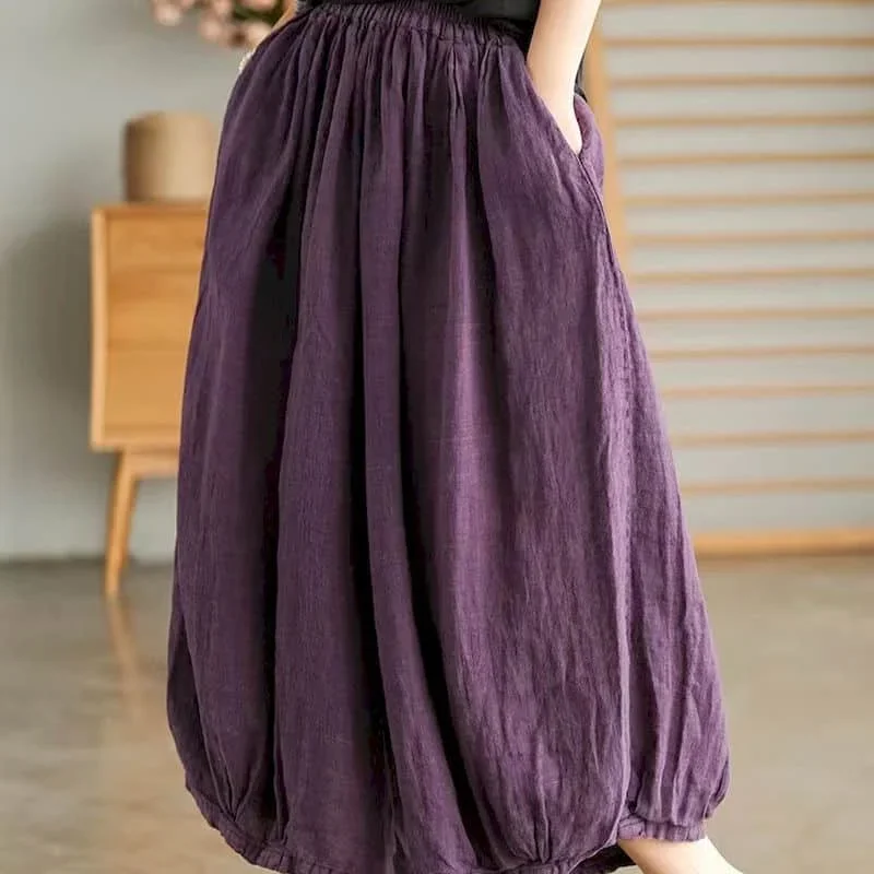 Cotton Linen Lantern Pants Women Summer Elastic Waist Loose Casual Women Korean Style Harajuku Vintage Trousers Women Clothing