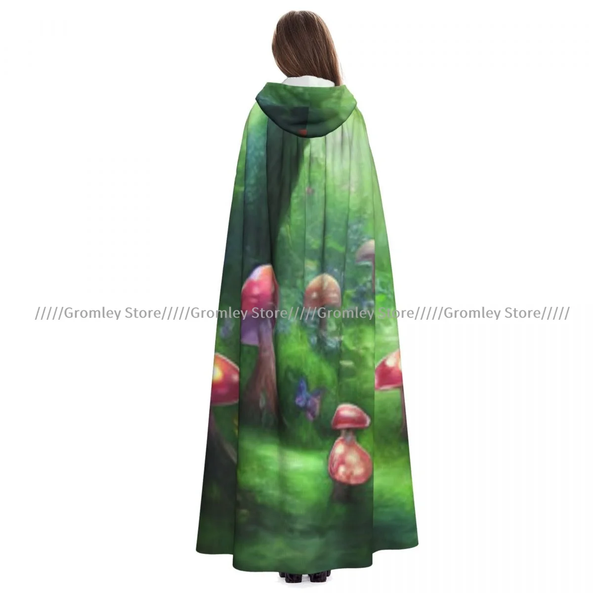 Fantasy Magical Mushrooms Fairy Tale Dreamy Cloak Cape Hooded Medieval Costume Witch Wicca Vampire Halloween Costume Dress Coat