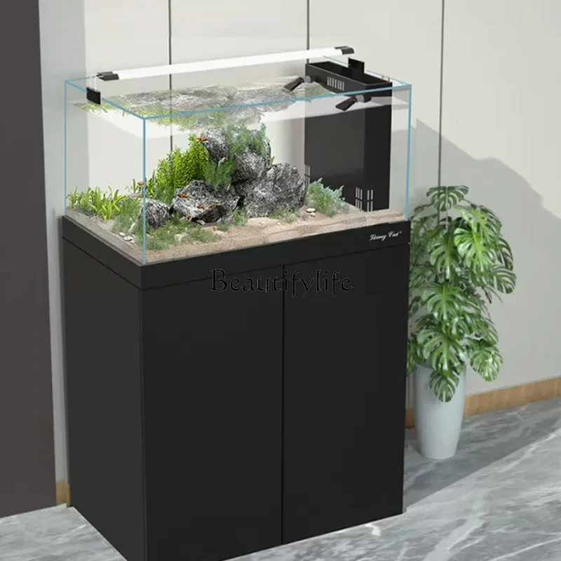 Aquarium Aquarium Side Overflow Industrial Wind Fish Tank Gray Glass Bottom Filter Landscape Super White Standard Version