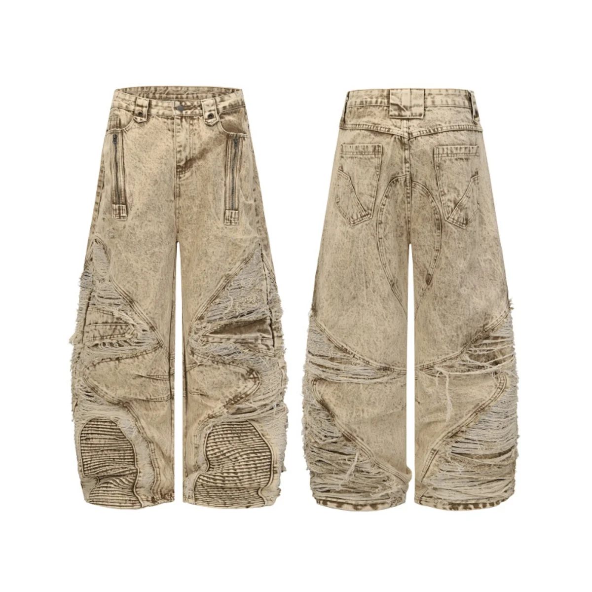 2025 New American Trendy Street Hip-Hop Style Ripped Wide-Leg Loose Jeans
