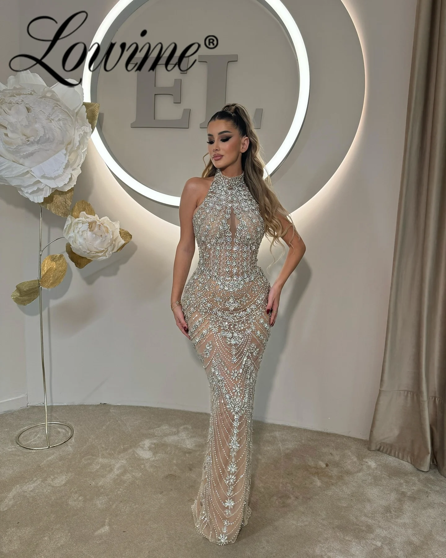 Silver Crystals Women Luxury Diamonds Beaded Long Evening Dress Birthday Party Costomized Prom Performance Dresses 2025 Robes