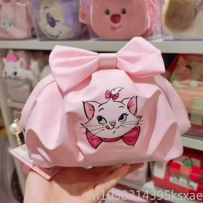 Bolsa de maquillaje de nailon Adorable de Disney, bolso portátil multifuncional, concha de dibujos animados rosa, organizador de cosméticos de tamaño Mini
