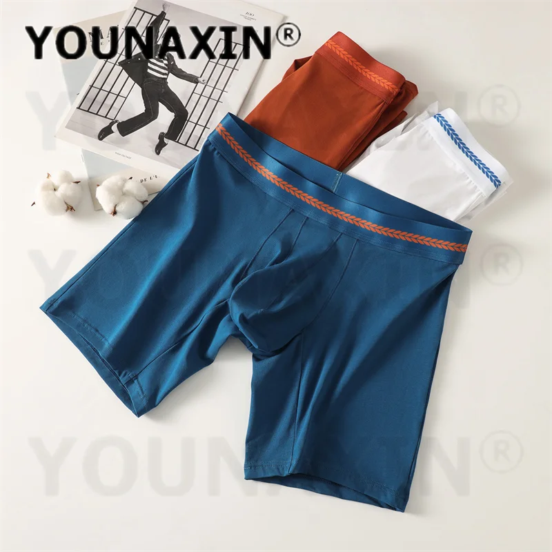 5 Pieces Men's Extended Leg Cotton Boxers Mid Rise Breathable Stretch Big Size Comfort Underwear Trunks M L XL 2XL 3XL YOUNAXIN
