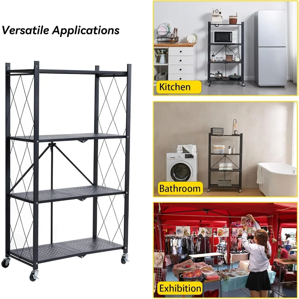 BRIAN & DANY Metal Storage Shelves - 4 Tier Shelving Unit, Folding Display Shelf Racks No Assembly for Vendors and Craft Shows