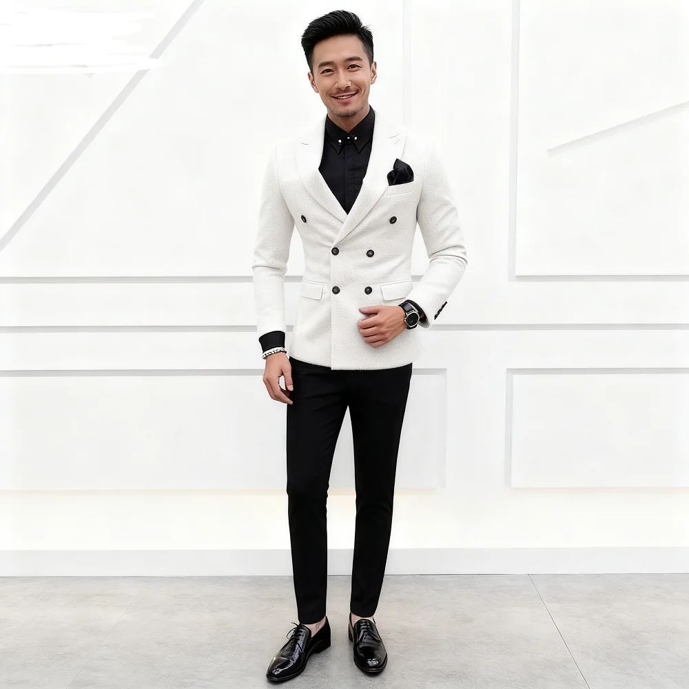 

High-Quality Slim Fit Men's Suit Set with Notched Lapel Blazer And Pants 2-Piece Wedding Guest Formal Business Attire