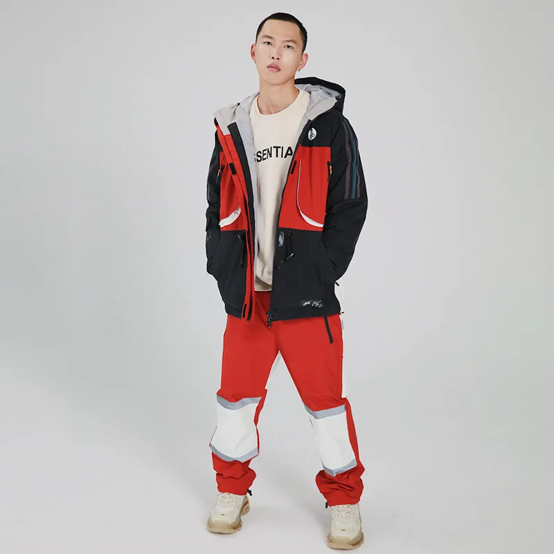 STLF المهنية الرجال مقاوم للماء تنفس صديقة للبيئة على الجليد بدلة رياضية في الهواء الطلق منفصلة سترة السراويل هود سستة إغلاق #6