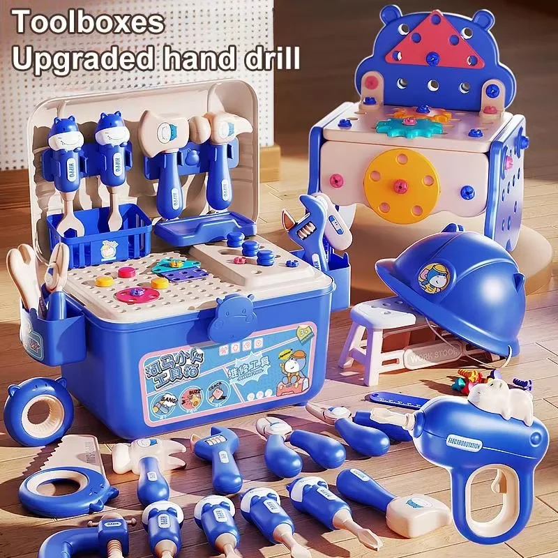 Children's Tool Set with Electric Toy Drill Kids Power Construction Toy Pretend Play Toy Tools Kit for Toddler Boys Girls