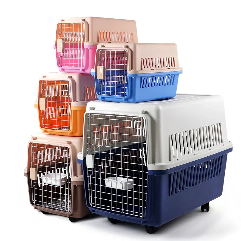 airline transport tray plastic cat box Luxury large kennel on wheel Black pet travel carrier cage Tall heavy dog crate