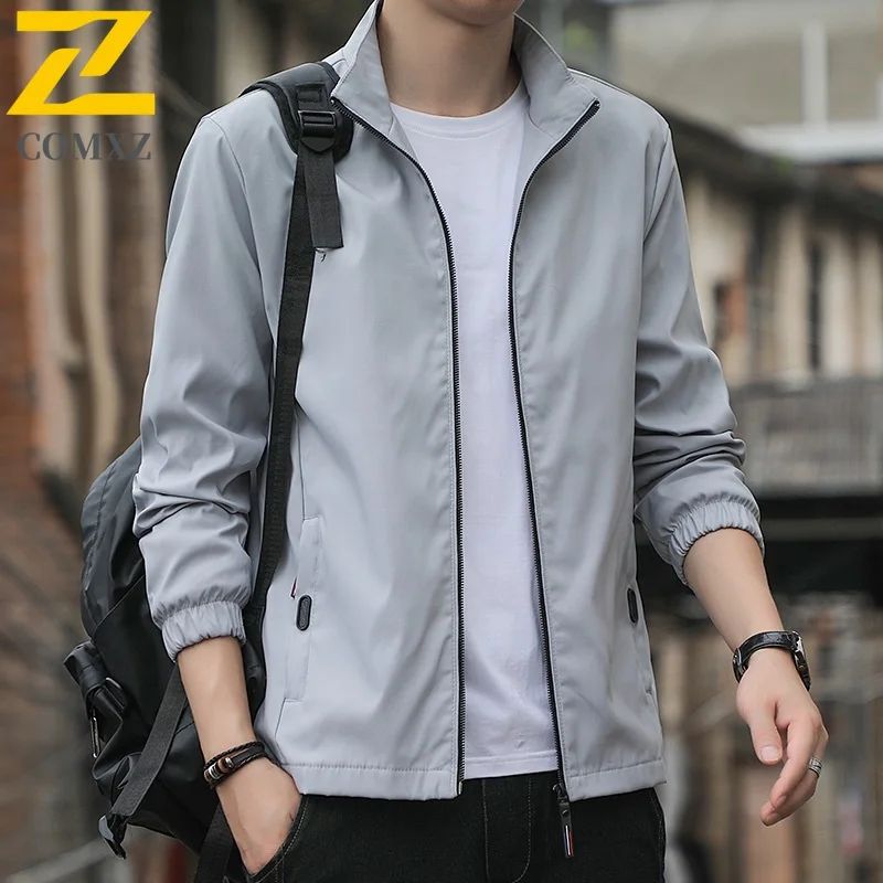 

COMXZ ветровка мужская спецодежда ветрозащитная водонепроницаемая куртка с воротником-стойкой уличное пальто для пеших прогулок, кемпинга, рыбалки, повседневная свободная посадка 2025