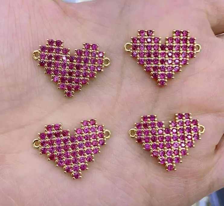 

1pcs CZ rose heart Charms Copper Cubic Zirconia Bracelet Connectors DIY Jewelry Making Accessories fg4s