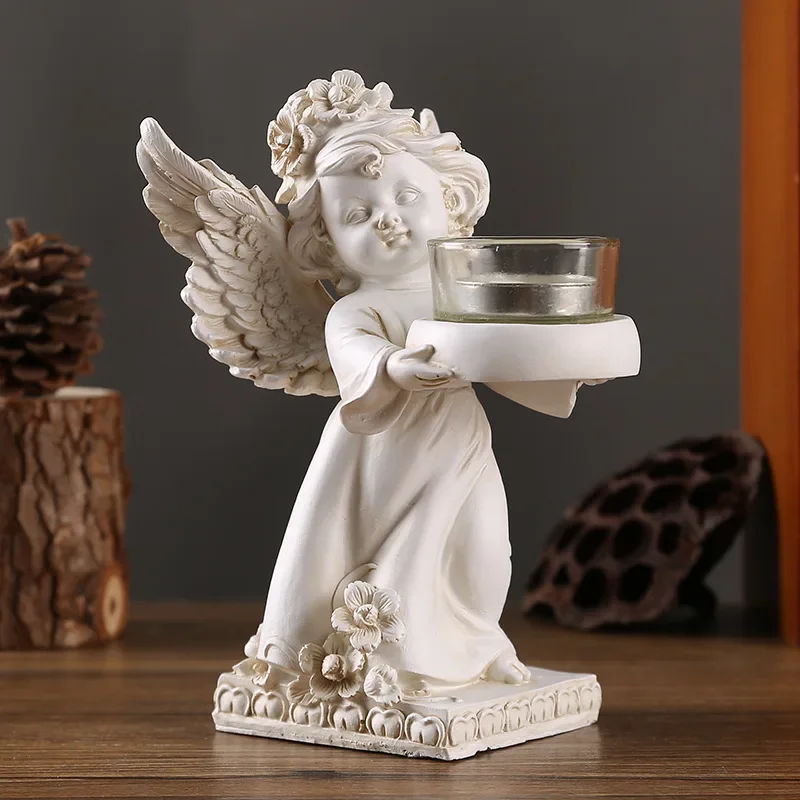 European retro angel candlestick ornament resin home desktop ornament romantic candlelight dinner atmosphere decoration props