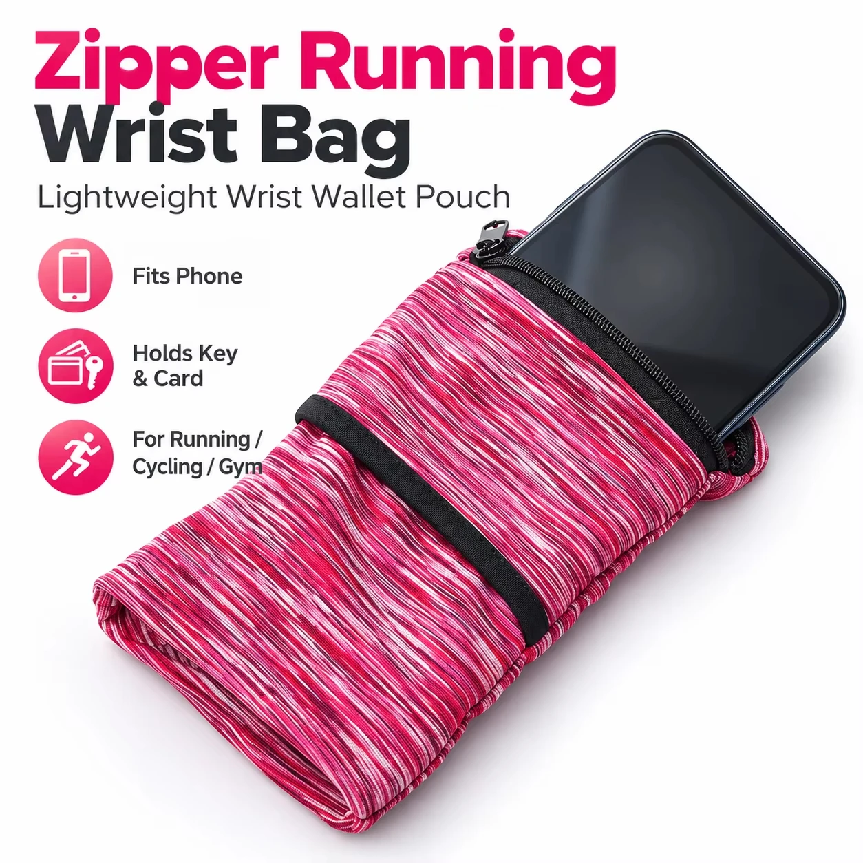 Zippered Running Wrist Pouch Lightweight Polyester Phone Key Card Storage for Gym Cycling Fitness Outdoor Training Daily Carry