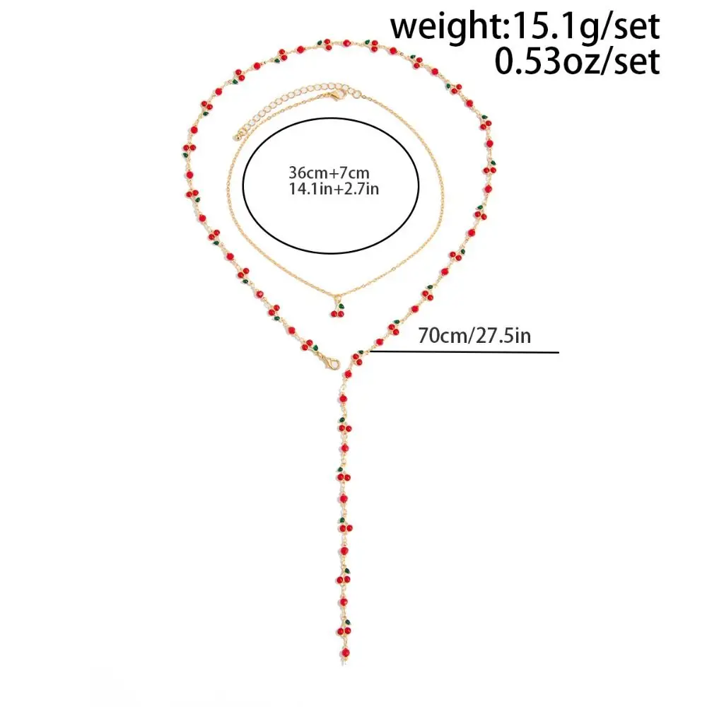 Collar de cereza en forma de Y de cobre, collar largo dorado en forma de Y para mujer, accesorios de joyería de plata, cadena de suéter, joyería de fiesta