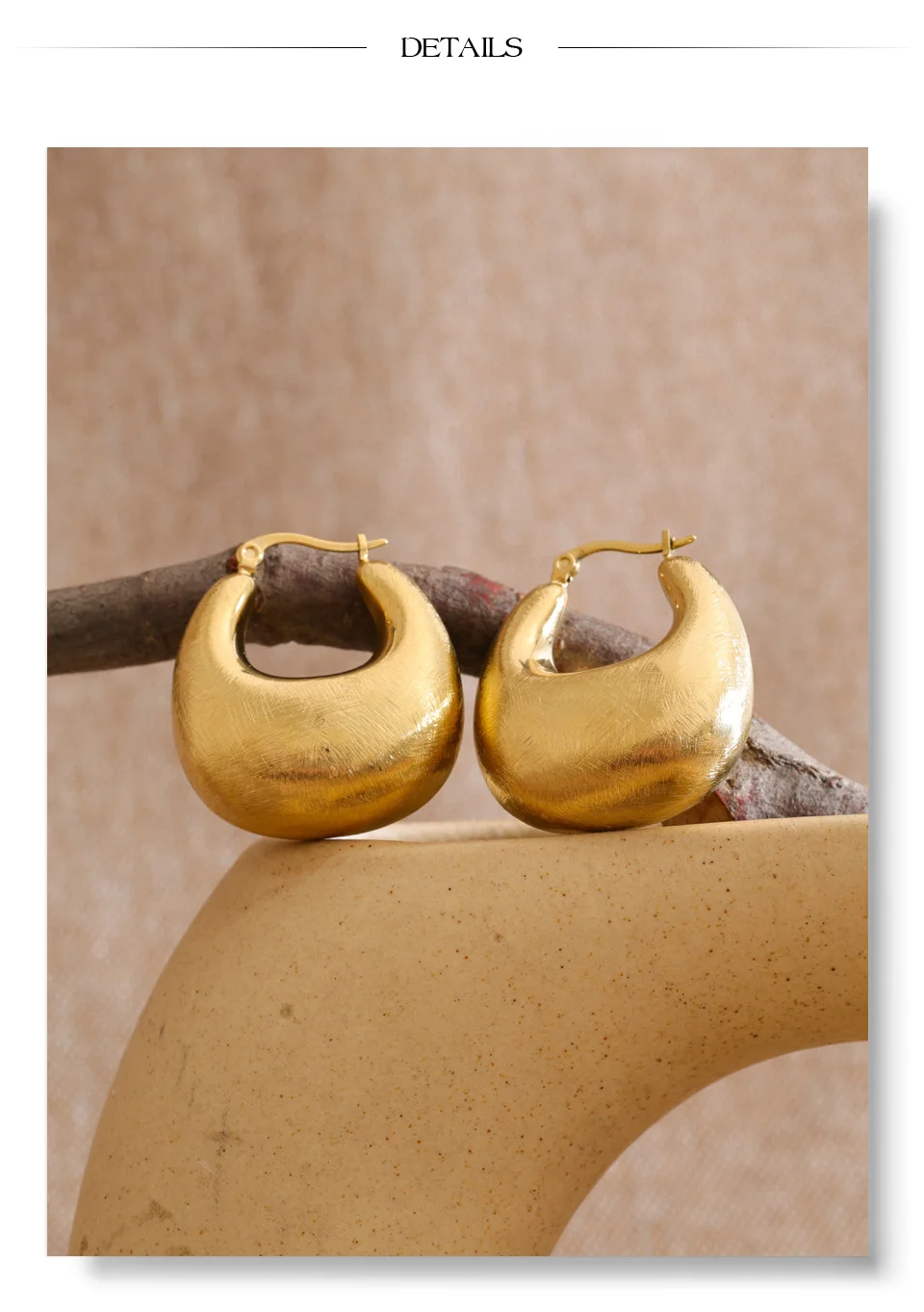 Yhpup Persönliche Edelstahl-Creolen für Damen, 14K Gold PVD-beschichtet, geometrischer Alltagsschmuck, hohe Qualität – Detail 8